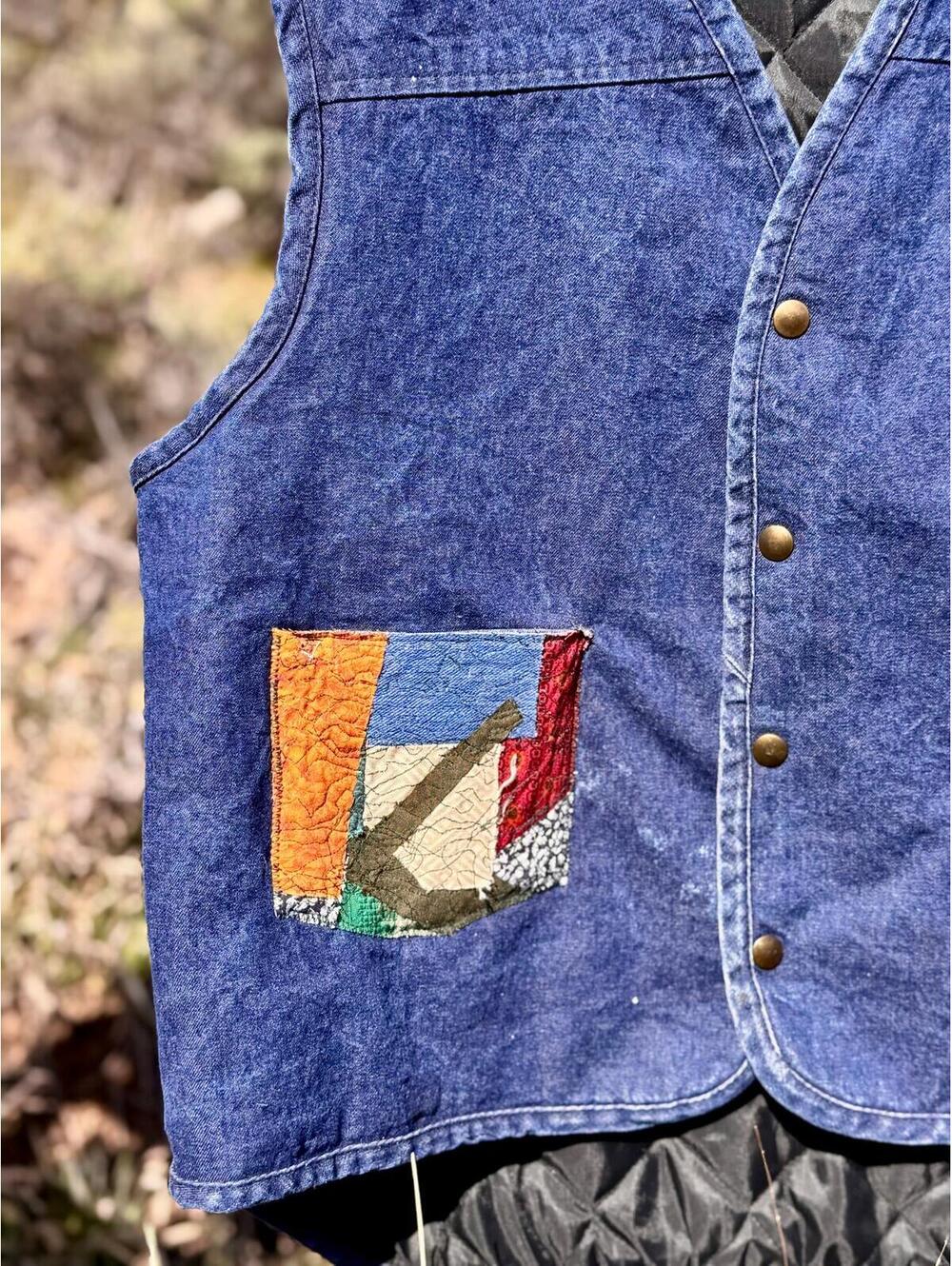 Upcycled Quilted Denim Patch Vest (L/XL) - Picture 5 of 8